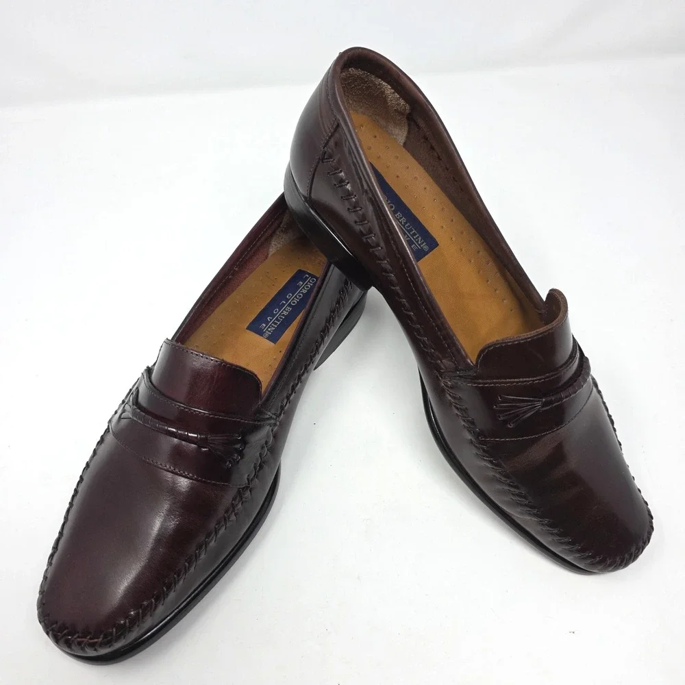 Giorgio Brutini Le Glove Mens 10 EEE Burgundy Leather Penny Loafers Dress Shoes